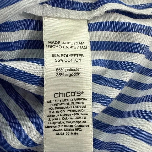 Chicos 2 Blue White Striped Floral Button Shirt Womens Large Long Sleeve - Picture 5 of 9